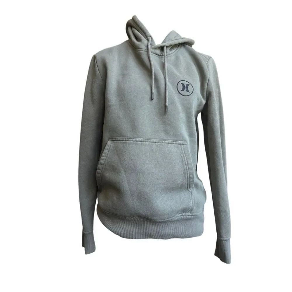 Hurley Men’s Small Sage Green Pullover Hoodie Fleece Lined Logo Pocket Sweatshir
